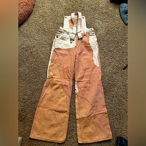 Denim Patchy Pinafore Wide Leg Overalls